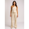 Kadın Beyaz Tek Omuzlu Şık Bluz & Geniş Paça Pantolon İkili Takım