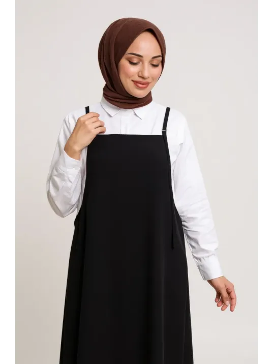 Kadın Siyah Basic Ayarlanabilir Askılı Jile Elbise – Şık, Rahat Ve 4 Mevsim Kullanıma Uygun