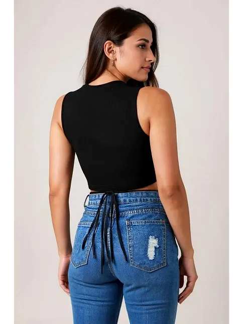 Kadın Siyah Çapraz Bağlamalı Crop Top Büstiyer – Modern Ve Şık Tasarım