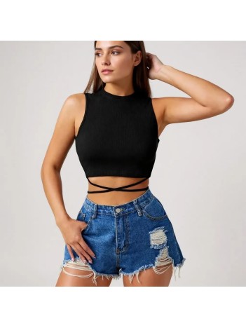 Kadın Siyah Çapraz Bağlamalı Crop Top Büstiyer – Modern Ve Şık Tasarım
