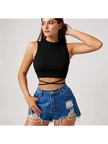 Kadın Siyah Çapraz Bağlamalı Crop Top Büstiyer – Modern Ve Şık Tasarım