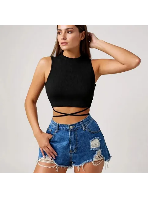 Kadın Siyah Çapraz Bağlamalı Crop Top Büstiyer – Modern Ve Şık Tasarım