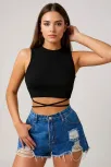 Kadın Siyah Çapraz Bağlamalı Crop Top Büstiyer – Modern Ve Şık Tasarım
