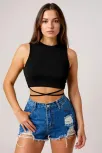 Kadın Siyah Çapraz Bağlamalı Crop Top Büstiyer – Modern Ve Şık Tasarım