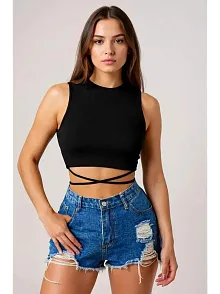 Kadın Siyah Çapraz Bağlamalı Crop Top Büstiyer – Modern Ve Şık Tasarım