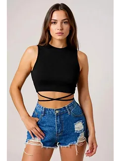 Kadın Siyah Çapraz Bağlamalı Crop Top Büstiyer – Modern Ve Şık Tasarım