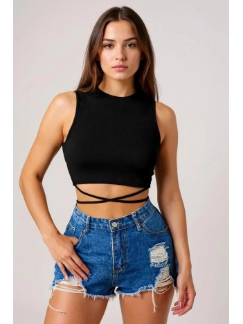 Kadın Siyah Çapraz Bağlamalı Crop Top Büstiyer – Modern ve Şık Tasarım