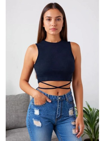 Kadın Lacivert Çapraz Bağlamalı Crop Top Büstiyer – Modern Ve Şık Tasarım