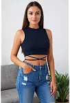 Kadın Lacivert Çapraz Bağlamalı Crop Top Büstiyer – Modern Ve Şık Tasarım