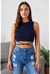 Kadın Lacivert Çapraz Bağlamalı Crop Top Büstiyer – Modern Ve Şık Tasarım