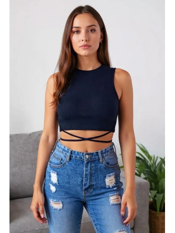 Kadın Lacivert Çapraz Bağlamalı Crop Top Büstiyer – Modern ve Şık Tasarım