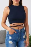 Kadın Lacivert Çapraz Bağlamalı Crop Top Büstiyer – Modern Ve Şık Tasarım