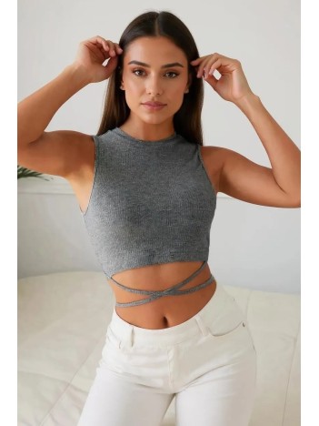 Kadın Gri Çapraz Bağlamalı Crop Top Büstiyer – Modern Ve Şık Tasarım