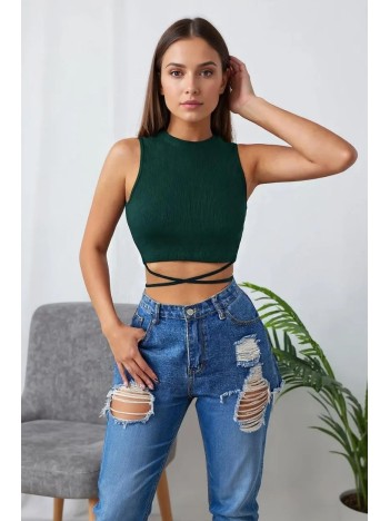Kadın Yeşil Çapraz Bağlamalı Crop Top Büstiyer – Modern ve Şık Tasarım