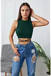 Kadın Yeşil Çapraz Bağlamalı Crop Top Büstiyer – Modern Ve Şık Tasarım