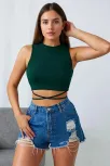 Kadın Yeşil Çapraz Bağlamalı Crop Top Büstiyer – Modern Ve Şık Tasarım
