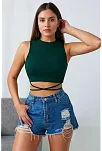Kadın Yeşil Çapraz Bağlamalı Crop Top Büstiyer – Modern Ve Şık Tasarım