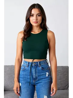 Kadın Yeşil Çapraz Bağlamalı Crop Top Büstiyer – Modern Ve Şık Tasarım