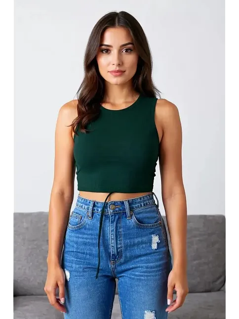 Kadın Yeşil Çapraz Bağlamalı Crop Top Büstiyer – Modern Ve Şık Tasarım