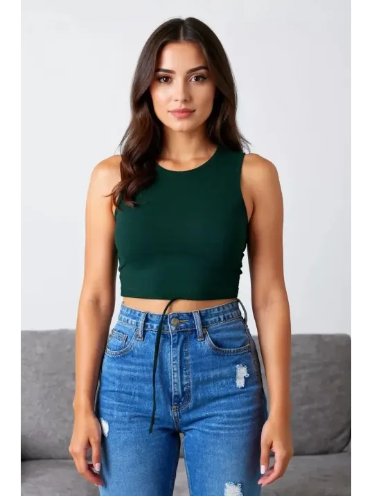 Kadın Yeşil Çapraz Bağlamalı Crop Top Büstiyer – Modern Ve Şık Tasarım