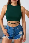 Kadın Yeşil Çapraz Bağlamalı Crop Top Büstiyer – Modern Ve Şık Tasarım
