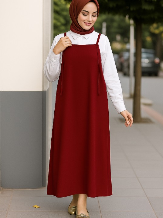 Kadın Bordo Basic Ayarlanabilir Askılı Jile Elbise – Şık, Rahat Ve 4 Mevsim Kullanıma Uygun