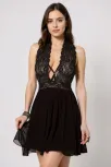 Kadın Siyah Çapraz Bağlı Kısa Tül Dantel Gecelik – Modern Ve Şık Tasarım