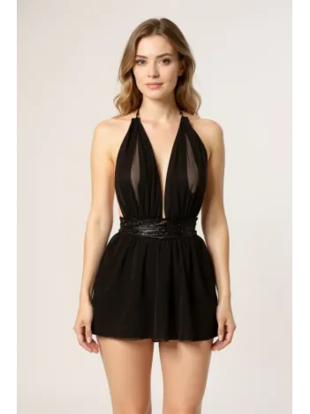 Kadın Siyah Sırtı Açık Beli Dantelli Gecelik Takım – Modern, Konforlu Ve Günlük Kombinlere Uygun