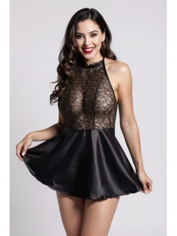 Kadın Siyah Saten Dantelli Dekolteli Gecelik – Modern Ve Şık Tasarım