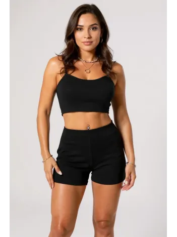 Kadın Siyah Şortlu Kaşkorse Gecelik Takım – Modern, Konforlu Ve Günlük Kombinlere Uygun