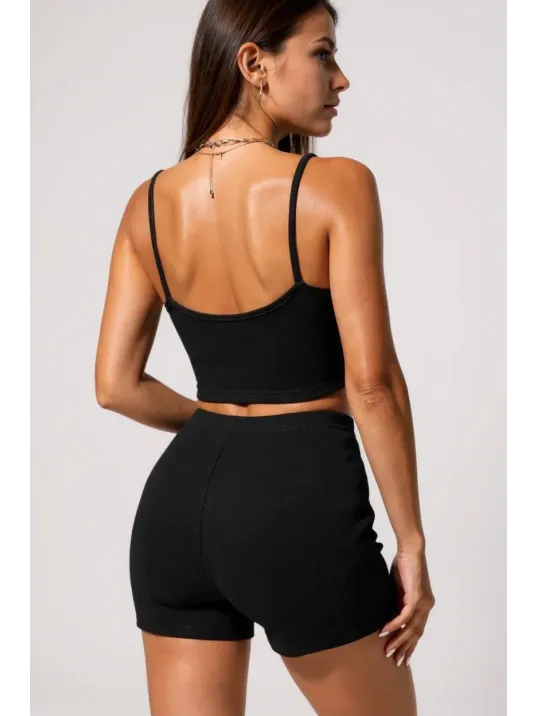 Kadın Siyah Şortlu Kaşkorse Gecelik Takım – Modern, Konforlu Ve Günlük Kombinlere Uygun
