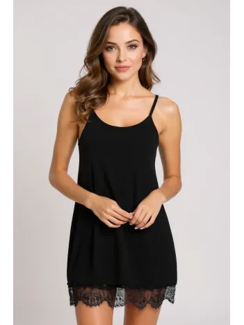 Kadın Siyah Ip Askılı Dantel Detaylı Gecelik – Modern Ve Şık Tasarım