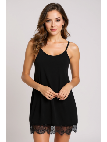 Kadın Siyah Ip Askılı Dantel Detaylı Gecelik – Modern Ve Şık Tasarım