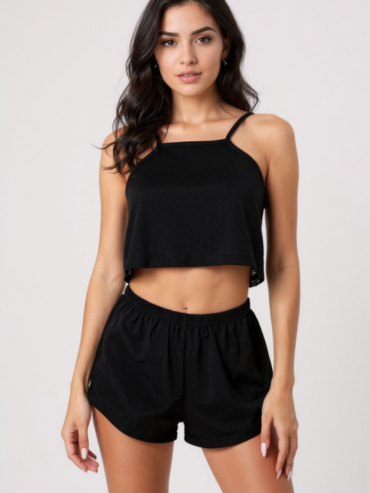 Kadın Siyah Arkası Komple Dantel Şortlu Gecelik Takım Kadın Siyah Arkası Komple Dantel Şortlu Gecelik Takım