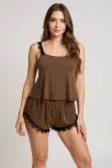 Kadın Kahverengi Dantelli Şortlu Pijama Takımı – Rahat, Şık Ve 4 Mevsim Kullanım Kadın Kahverengi Dantelli Şortlu Pijama Takımı – Rahat, Şık Ve 4 Mevsim Kullanım