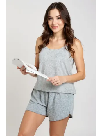 Kadın Gri Şortlu Penye Gecelik Takımı – Modern, Konforlu Ve Günlük Kombinlere Uygun