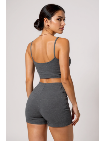 Kadın Antrasit Gri Şortlu Kaşkorse Gecelik Takım – Modern, Konforlu Ve Günlük Kombinlere Uygun