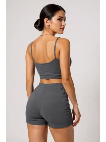 Kadın Antrasit Gri Şortlu Kaşkorse Gecelik Takım – Modern, Konforlu Ve Günlük Kombinlere Uygun