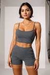 Kadın Antrasit Gri Şortlu Kaşkorse Gecelik Takım – Modern, Konforlu Ve Günlük Kombinlere Uygun