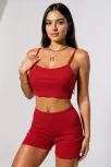Kadın Kırmızı Şortlu Kaşkorse Gecelik Takım – Modern, Konforlu Ve Günlük Kombinlere Uygun