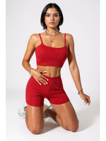 Kadın Kırmızı Şortlu Kaşkorse Gecelik Takım – Modern, Konforlu ve Günlük Kombinlere Uygun