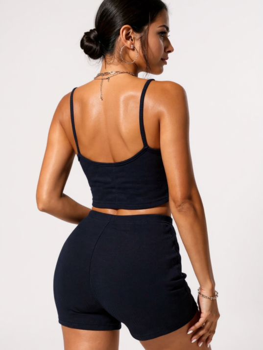 Kadın Lacivert Şortlu Kaşkorse Gecelik Takım – Modern, Konforlu Ve Günlük Kombinlere Uygun