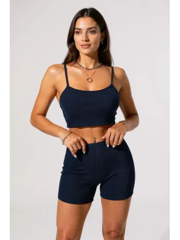 Kadın Lacivert Şortlu Kaşkorse Gecelik Takım – Modern, Konforlu Ve Günlük Kombinlere Uygun