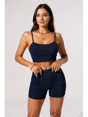 Kadın Lacivert Şortlu Kaşkorse Gecelik Takım – Modern, Konforlu ve Günlük Kombinlere Uygun
