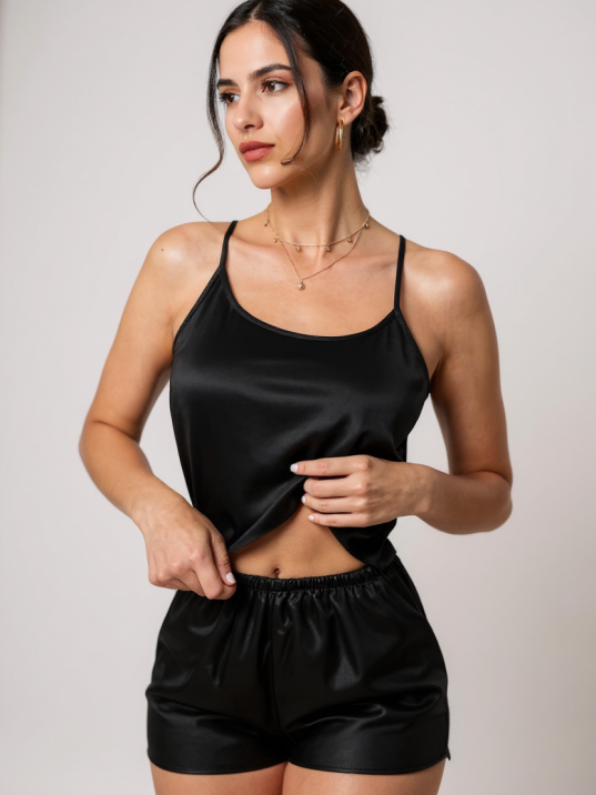 Kadın Siyah Asimetrik Sırt Dekolte Detaylı Şık Şortlu Gecelik Takım – Modern, Konforlu ve Günlük Kombinlere Uygun Kadın Siyah Asimetrik Sırt Dekolte Detaylı Şık Şortlu Gecelik Takım – Modern, Konforlu ve Günlük Kombinlere Uygun