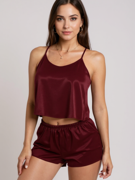 Kadın Bordo Asimetrik Sırt Dekolte Detaylı Şık Şortlu Gecelik Takım – Modern, Konforlu Ve Günlük Kombinlere Uygun Kadın Bordo Asimetrik Sırt Dekolte Detaylı Şık Şortlu Gecelik Takım – Modern, Konforlu Ve Günlük Kombinlere Uygun