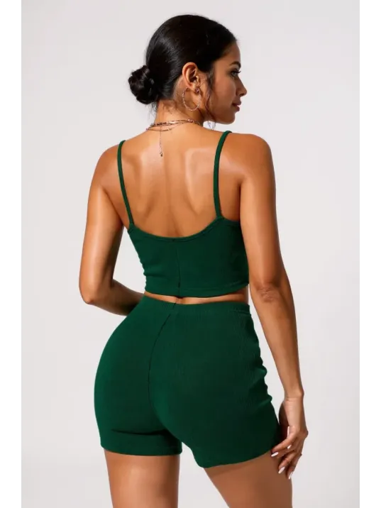 Kadın Yeşil Şortlu Kaşkorse Gecelik Takım – Modern, Konforlu Ve Günlük Kombinlere Uygun