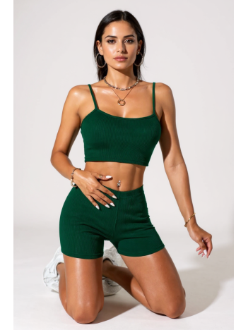 Kadın Yeşil Şortlu Kaşkorse Gecelik Takım – Modern, Konforlu ve Günlük Kombinlere Uygun