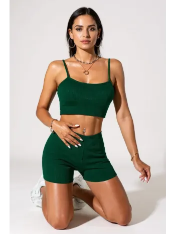 Kadın Yeşil Şortlu Kaşkorse Gecelik Takım – Modern, Konforlu Ve Günlük Kombinlere Uygun