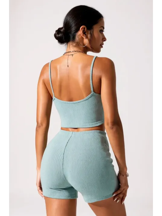 Kadın Açık Mavi Şortlu Kaşkorse Gecelik Takım – Modern, Konforlu Ve Günlük Kombinlere Uygun